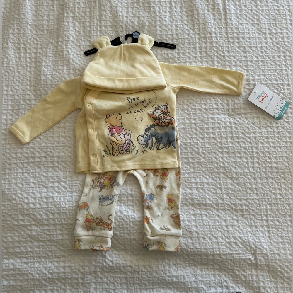 Matching Winnie the Pooh set with hat for baby boy or girl